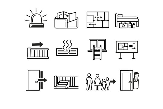Fire safety stored slot balcony kit folded showing icon layout home vector