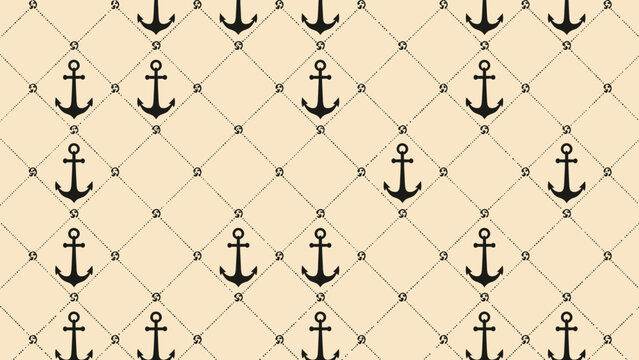 Seamless nautical pattern with anchors and vintage diamond grid for backgrounds
