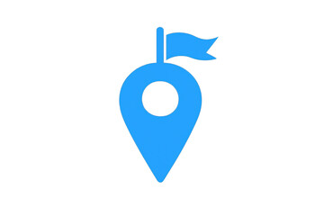 Blue location pin icon with a flag, marking a travel destination, navigation point, or specific address on a map