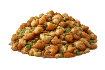 Shredded pork floss with crunchy croutons and green garnishing creating a delicious textural topping for various asian dishes