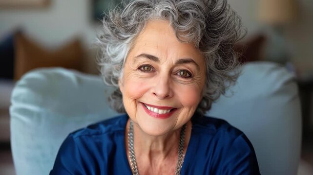Timeless Beauty: An elegant older woman with a captivating smile radiates warmth and wisdom, offering a glimpse into a life well-lived.