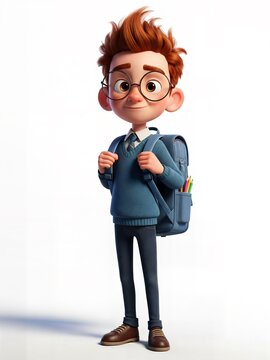 3D Render Of Smart Student Boy Character Carrying School Backpack