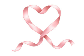 Pink ribbon forming a heart shape, symbolizing breast cancer awareness, support, love, and hope for health