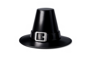 Black pilgrim hat with silver buckle, representing thanksgiving traditions, colonial history, and autumn harvest festivals