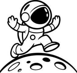 SVG vector illustration of an astronaut silhouette.Cute Cartoon Astronaut Character in Space Suit