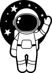 SVG vector illustration of an astronaut silhouette.Cute Cartoon Astronaut Character in Space Suit Design