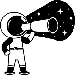 SVG vector illustration of an astronaut silhouette.Cheerful Cartoon Astronaut Character Waving Hello