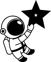 SVG vector illustration of an astronaut silhouette.Astronaut Characters Flying on Cartoon Rocket Ship