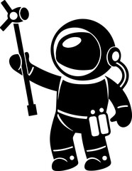 SVG vector illustration of an astronaut silhouette.Cartoon Kid Astronaut Floating Among Stars in Space