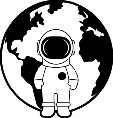 SVG vector illustration of an astronaut silhouette.Cute Cartoon Astronaut Floating in Outer Space Background