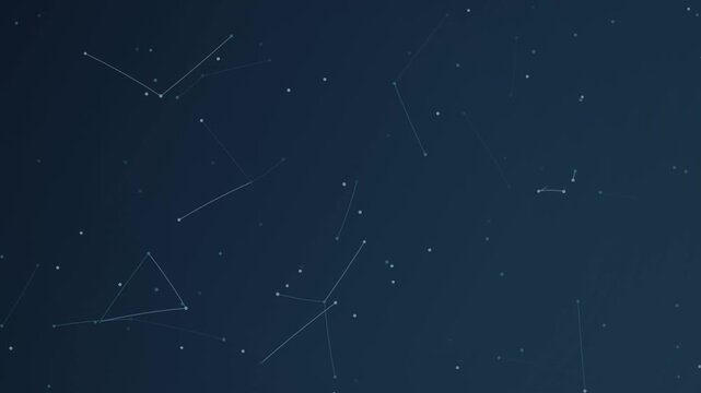 Abstract geometric shapes float against a dark blue, digital background