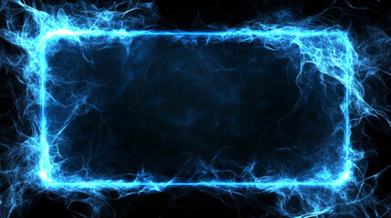 A mesmerizing blue electric frame glows against a dark backdrop, creating a dynamic visual effect that captivates the viewer?s attention.