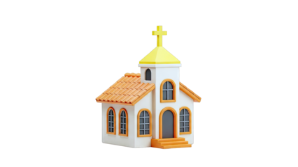 Cartoon Church with Cross and Tiled Roof