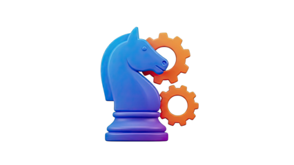 Blue Knight Chess Piece with Orange Gears