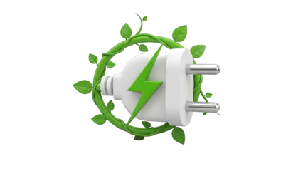 Green Energy Concept: Electrical Plug Wrapped in Vines with Lightning Bolt