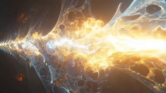 Abstract cosmic web with glowing energy, showing a network of interconnected structures.