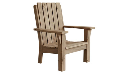 Rustic light wood adirondack style outdoor lounge chair with slatted design