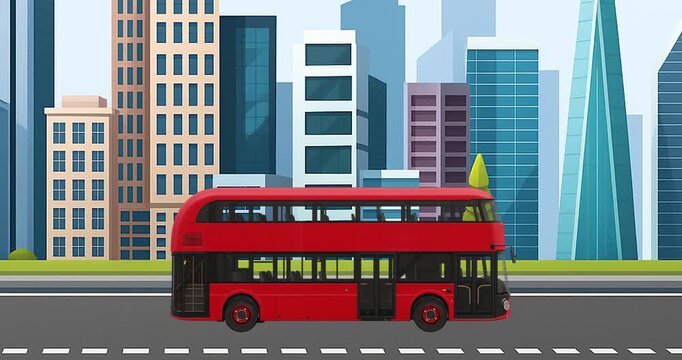 Red doubledecker bus in city landscape, perfect for travel promotions, tourism campaigns, urban designs, and transportation advertisements. Ideal vector design.