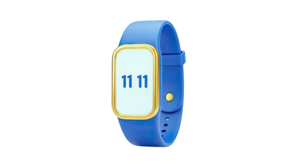 Blue Smartwatch with Gold Bezel and White Display Showing '11 11'