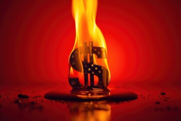 Dramatic shot of a dollar sign engulfed in flames, symbolizing financial risk and economic downfall.