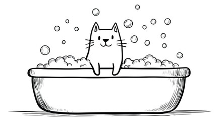 Cute Cartoon Cat Bathtub Vector Illustration for Kids' Bathroom Decor