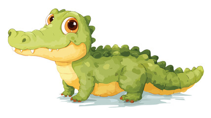 Adorable Baby Crocodile Cartoon Vector with Outline on White Background