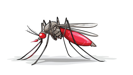 Illustration of Cute Mosquito Drinking Blood on White Background with Outline