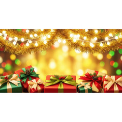 Festive Christmas Gifts Under Twinkling Lights by a Warm Fireplace.