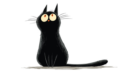 Adorable Black Cat Cartoon with Outline on White Background for Illustrations and Designs