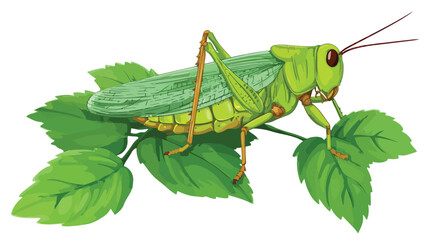 Adorable Cartoon Grasshopper Feasting on Green Leaves Vector Illustration