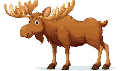 Adorable Cute Moose Cartoon on White Background Vector Illustration with Outline