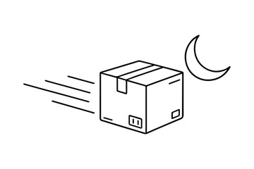 Minimalist Line Art Delivery Box with Crescent Moon Symbolizing Ramadan Shipping