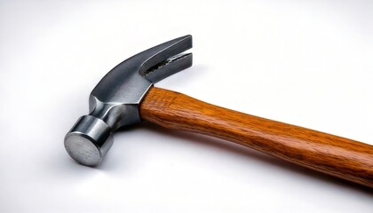 Claw Hammer with Wooden Handle on White.