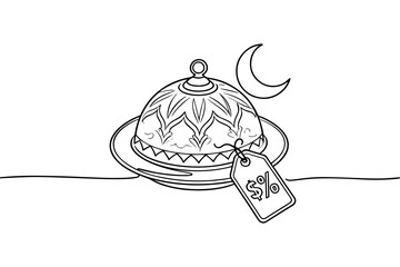 Minimalist Line Art Ramadan Food Cloche with Crescent Moon Symbolizing Iftar Meal