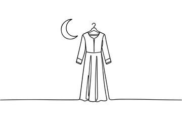Line Art Muslim Dress With Crescent Moon Ramadan Illustration