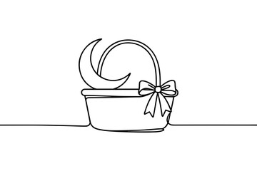 Line Art Ramadan Gift Box With Crescent Moon Illustration