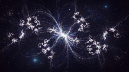 Fototapeta premium Intricate fractal-like glowing energy patterns radiating from a luminous central point in deep