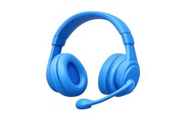 Blue headset with microphone for call center support, gaming communication, and online conference services