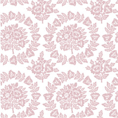 Floral Block Print Repeat Vector Pattern, Medallion, Damask, Boho Print