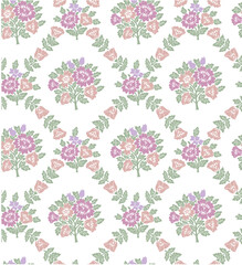 Floral Block Print Repeat Vector Pattern, Medallion, Damask, Boho Print