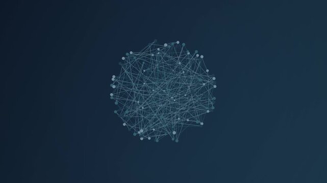 Abstract rotating network sphere against a dark blue background