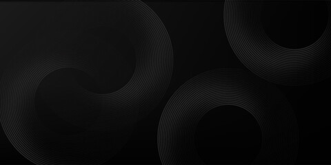 Abstract black glowing geometric lines modern shiny gray circle lines pattern, Modern black gray gradient rings. Suitable for banner, cover, poster, website, presentation, brochure, flyer, header