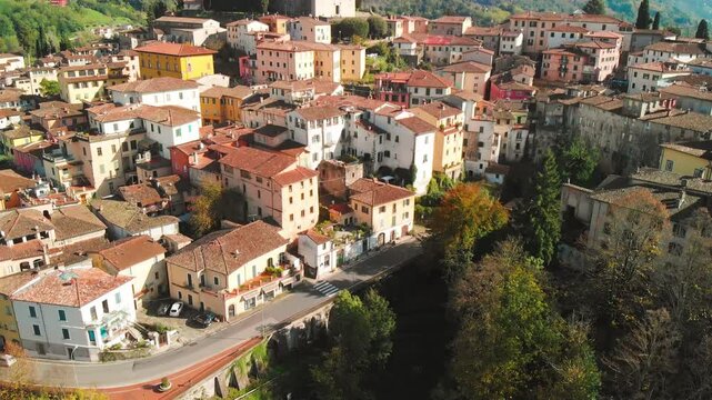 Stunning aerial panorama of Barga, Garfagnana, with clear skies and scenic landscapes