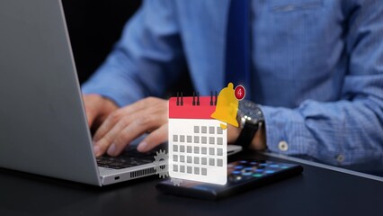 Calendar animation with bell alerts and gears symbolizing workflow automation and AI driven business efficiency