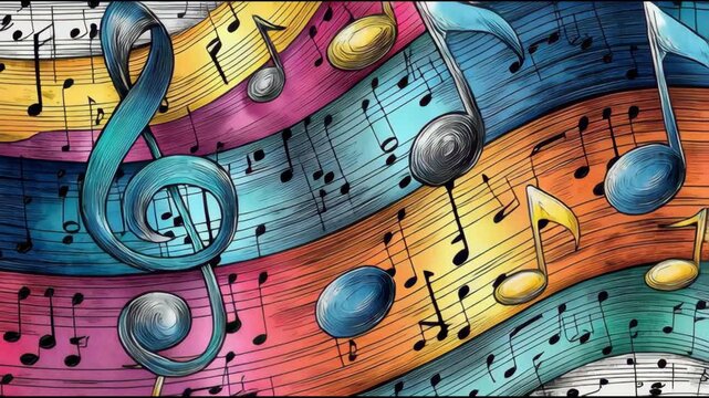 musical notes floating across music sheet lines