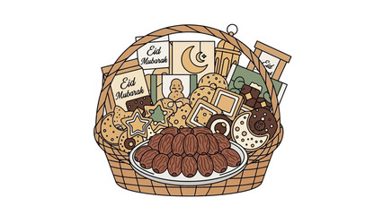 Eid Mubarak Gift Basket with Dates and Sweets. © Kelik