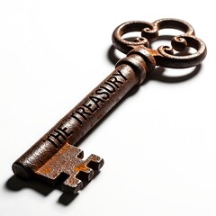 Antique Key with Engraved Treasure Text