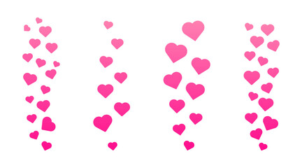 Social media likes flying up for stories and live streams. Heart icons for social media UI. Vector illustration isolated on transparent background. Digital marketing, engagement and feedback concept.