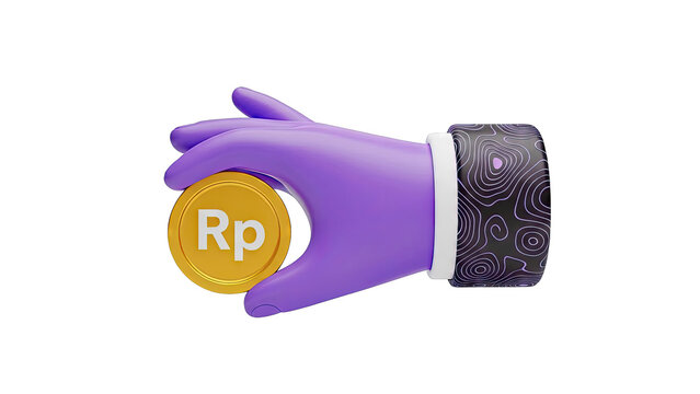 3D Cartoon Hand Holding Indonesian Rupiah Coin