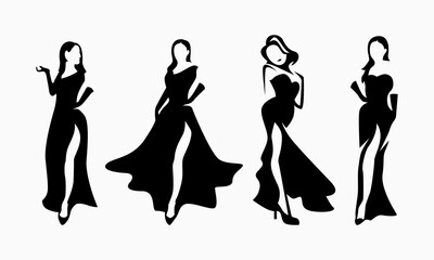 elegant fashion model silhouette collection in various poses